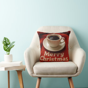 Kaffee auf einer fröhlichen Weihnachtsdecke Kissen