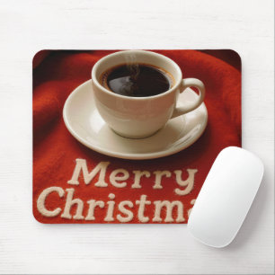 Kaffee auf einer fröhlichen Weihnachtsdecke Mousepad