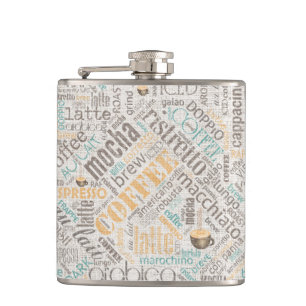 Kaffee auf Jute-Wortwolke Teal ID283 Flachmann