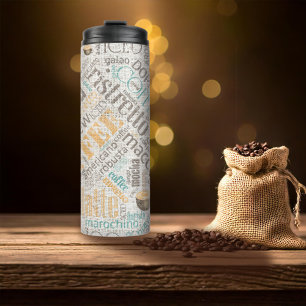 Kaffee auf Jute-Wortwolke Teal ID283 Thermosbecher