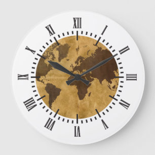 Kaffee auf Papierart-Weltkarte Große Wanduhr