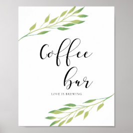 Kaffee Bar Aquarell Grüne Blätter Hochzeitszeichen Poster