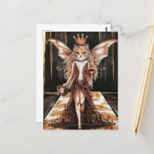 Kaffee Bean Dress Cat Fairy auf der Mode Show Postkarte