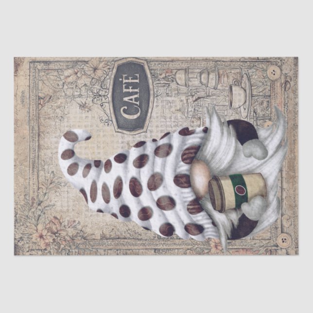 Kaffee Bean Latte Gnome Decoupage Seidenpapier (Vorderseite)