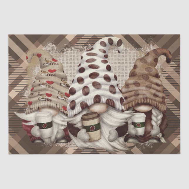 Kaffee Bean Latte Gnomes Decoupage Seidenpapier (Vorderseite)