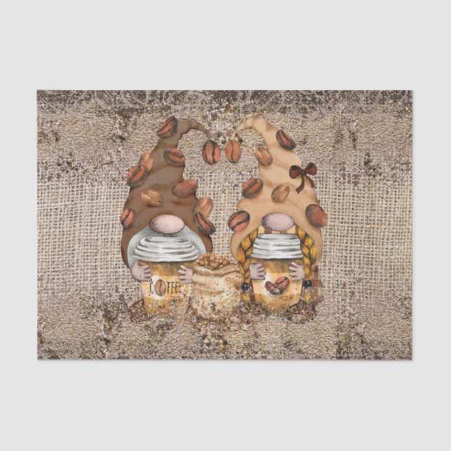 Kaffee Bean Latte Gnomes Decoupage Seidenpapier (Vorderseite)