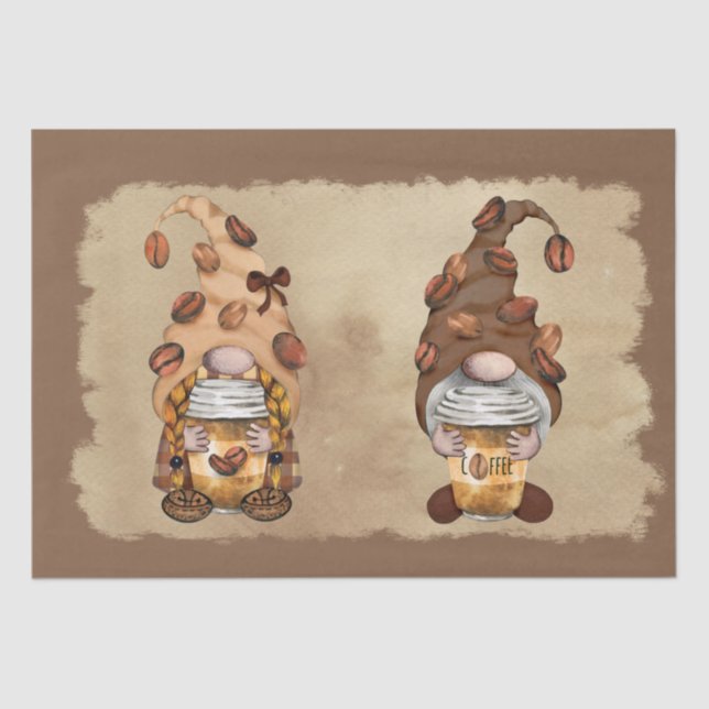 Kaffee Bean Latte Gnomes Decoupage Seidenpapier (Vorderseite)
