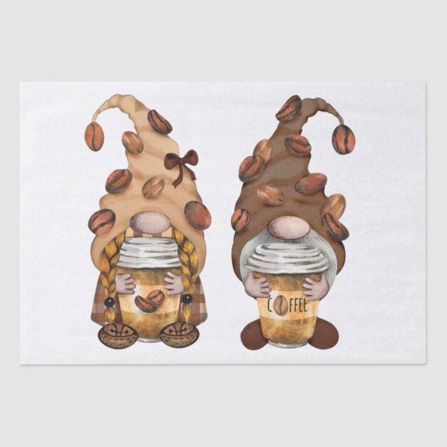 Kaffee Bean Latte Gnomes Decoupage Seidenpapier (Vorderseite)