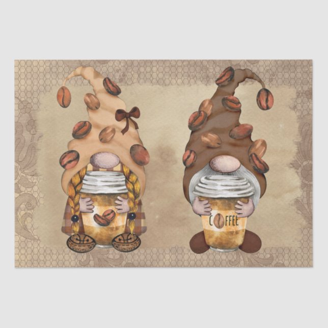 Kaffee Bean Latte Gnomes Decoupage Seidenpapier (Vorderseite)
