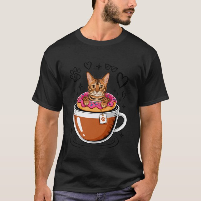 Kaffee Bengalkatze Donut T-Shirt (Vorderseite)