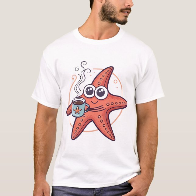 Kaffee, besessen von Seestern T-Shirt (Vorderseite)