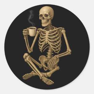 Kaffee bis zum Tod - Skelett Kaffeezeit Runder Aufkleber