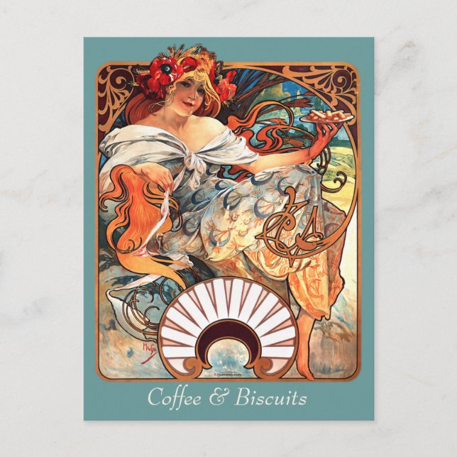 Kaffee & Biscuits CC0411 Alphonse Mucha Postkarte (Vorderseite)