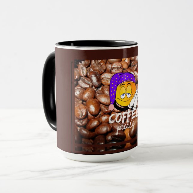 "Kaffee bitte!" Funny Emoji Tasse (Vorderseite Links)