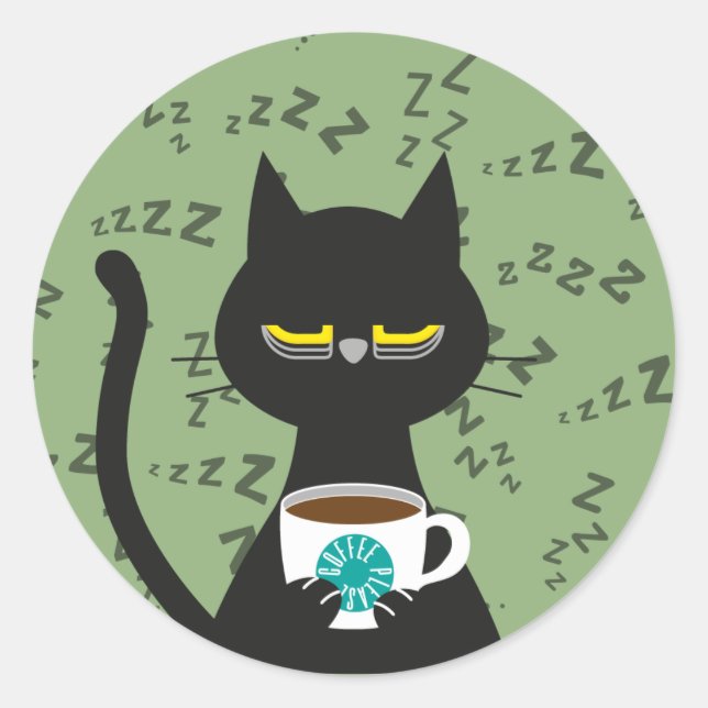 KAFFEE BITTE! Sleepy Black Cat Sticker (Vorderseite)