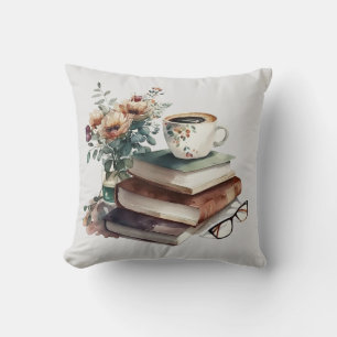 Kaffee Boho Floral Grün Braun Wasserfarbe Kissen