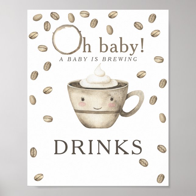 Kaffee Brauen Babydusche Getränke Poster (Vorne)