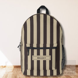 Kaffee Braun und Sandstreifen und Name Bedruckter Rucksack