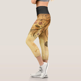 Kaffee Brown Blühte Rosa Rosen Capri Leggings
