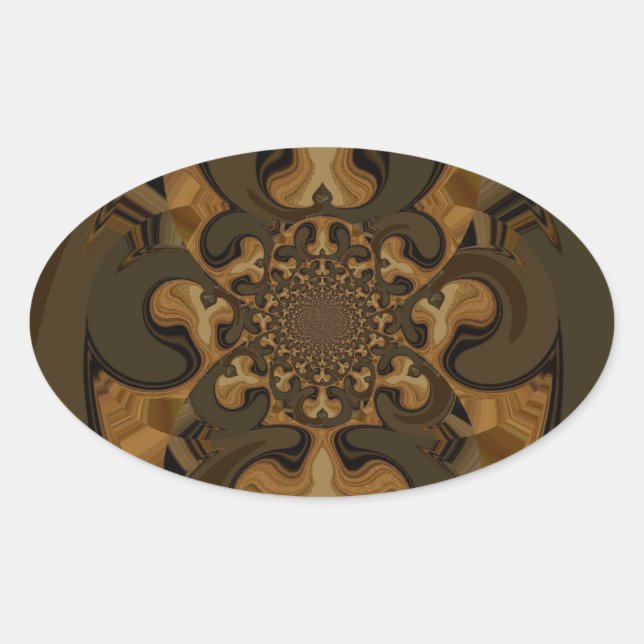 Kaffee Brown Fluid Kaleidoskop Art Print Ovaler Aufkleber (Vorderseite)