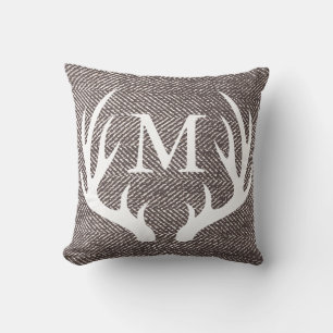 Kaffee Brown Herringbone & Deer Antlers Kissen
