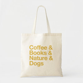 Kaffee & Bücher & Natur & Hunde Tote Tasche (gelb)