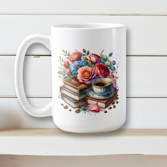 Kaffee, Bücher und Blume Kaffeetasse (Von Creator hochgeladen)
