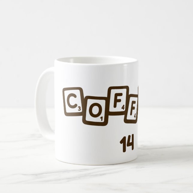 Kaffee-Buchstaben-Kachel-Becher Kaffeetasse (Vorderseite Links)