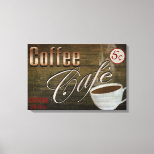 KAFFEE-CAFÉ-SCHILD - 24 X 16 UMGEBENDES LEINWANDSC LEINWANDDRUCK