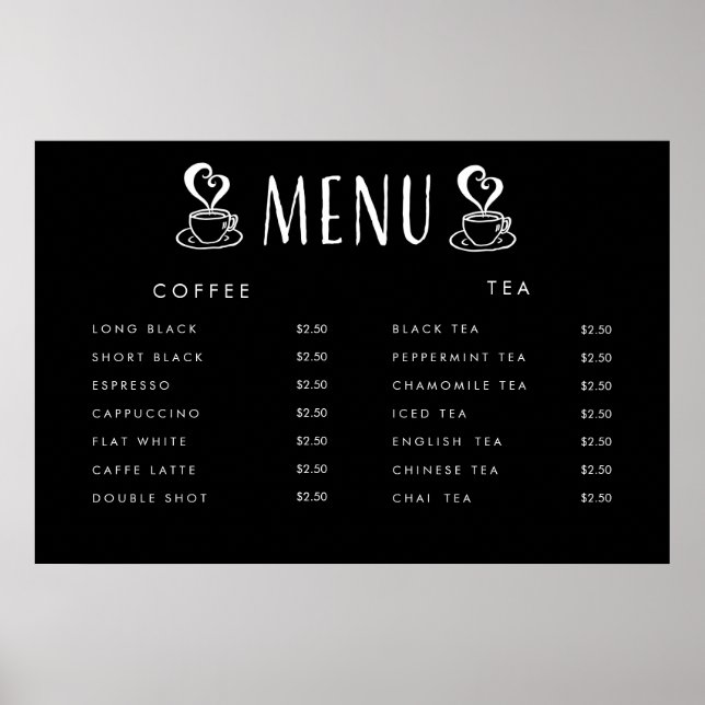 Kaffee Cafeteria Preis Menü Individuell Gedrucktes Poster (Vorne)