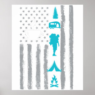 Kaffee-Camping - Vintage USA-amerikanische Flagge Poster