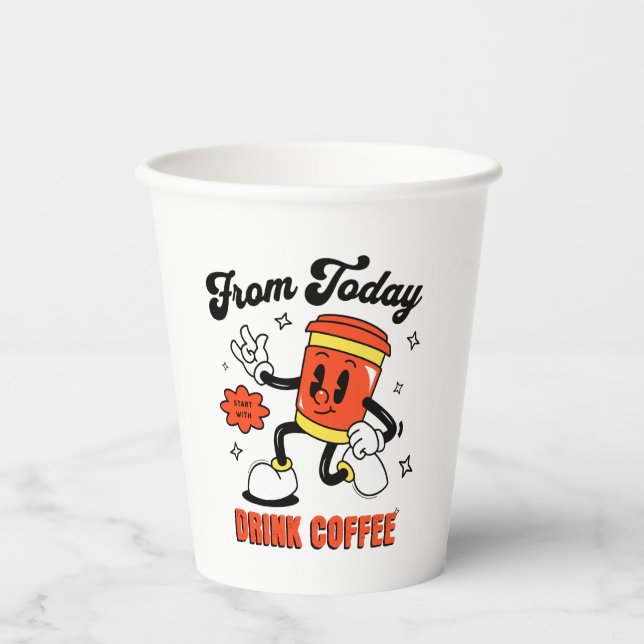 Kaffee Cartoon Retro -3 Pappbecher (Vorderseite)