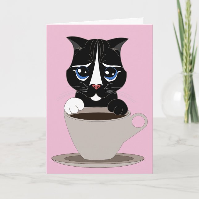 KAFFEE CAT ART JEDEN ANLASS GREETKARTE KARTE (Vorderseite)