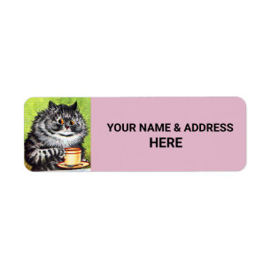 KAFFEE CAT-PINK-Rücksendeadressen-Aufkleber
