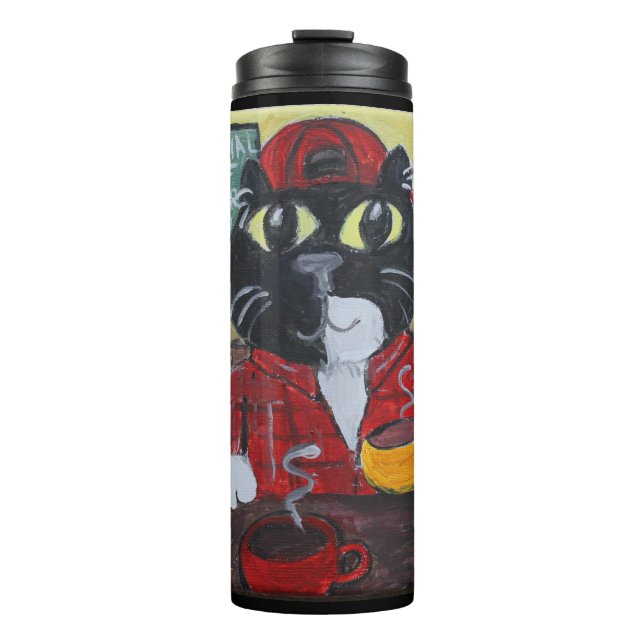 Kaffee Cat To Go Folk Art Barista Malerei Thermosbecher (Vorderseite)