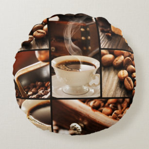Kaffee-Collage Rundes Kissen