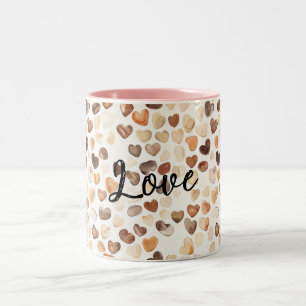 Kaffee Creme Braun Pfirsich Herzen Zweifarbige Tasse