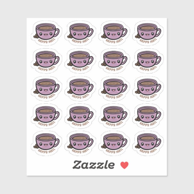 Kaffee Cup Happy Mail Custom Cut Vinyl Aufkleber (Blatt)