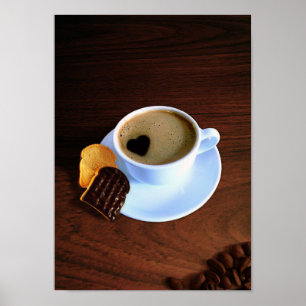 Kaffee-Cup mit herzenförmigen Schaumstoffen Poster