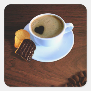Kaffee-Cup mit herzenförmigen Schaumstoffen Quadratischer Aufkleber