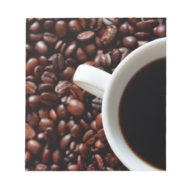 Kaffee-Cup mit Kaffee, Kaffeebohnen Notizblock (Vorderseite)