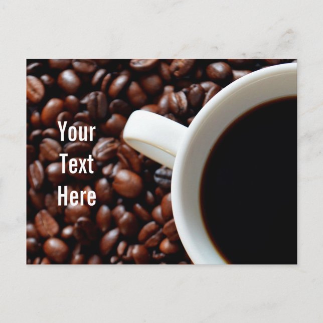 Kaffee-Cup mit Kaffee, Kaffeebohnen Postkarte (Vorderseite)
