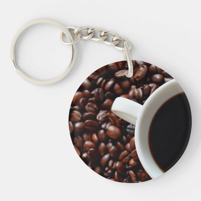 Kaffee-Cup mit Kaffee, Kaffeebohnen Schlüsselanhänger (Vorderseite)