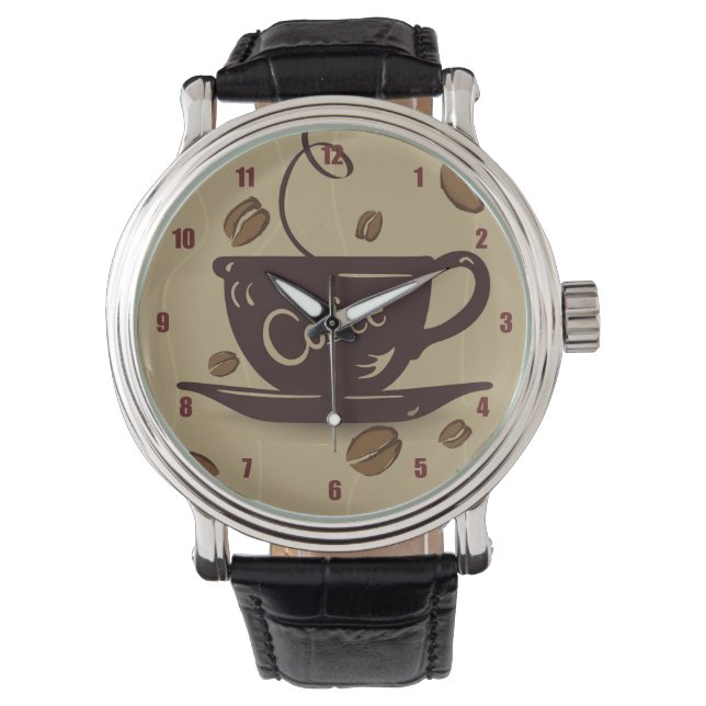Kaffee-Cup und Bohnen Armbanduhr (Vorderseite)