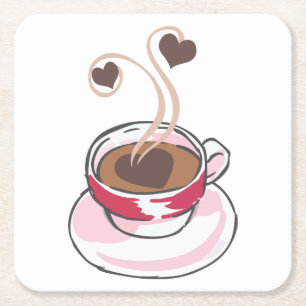 Kaffee-Cup und Herz Rechteckiger Pappuntersetzer