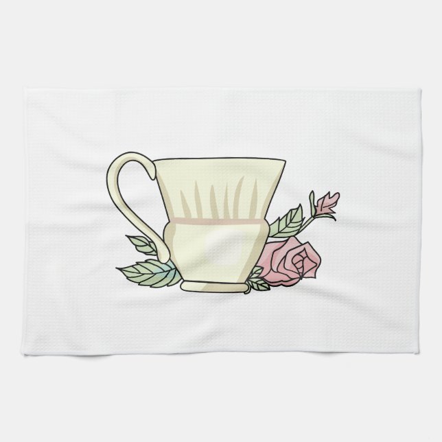 Kaffee-Cup und Rose Geschirrtuch (Horizontal)