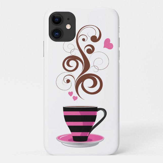 Kaffee-Cup, Wirbel, Herz - Rosa Schwarz Braun Case-Mate iPhone Hülle (Rückseite)