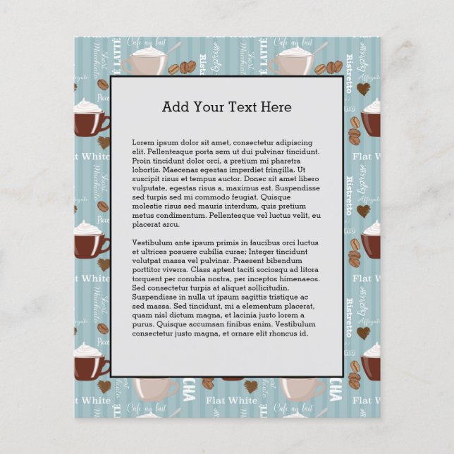 Kaffee Cups Blaue vertikale Linien Koffein Körner Flyer (Vorne)