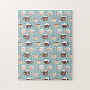 Kaffee Cups Creme Blue Vertical Lines Koffein Puzzle