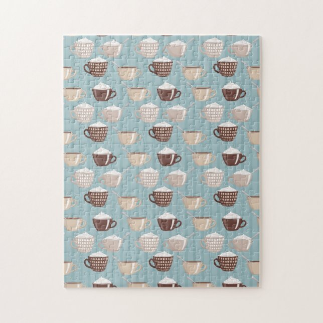 Kaffee Cups Creme Blue Vertical Lines Koffein Puzzle (Vertikal)